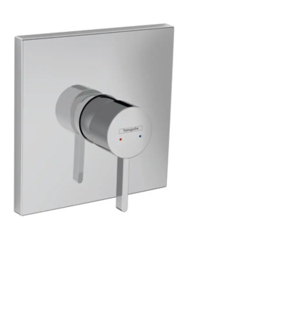 Hansgrohe Einhebel-Brausemischer, Unterputz montiert, mit rundem Hebel und quadratischer Abdeckplatte in chromfarbener Ausführung.